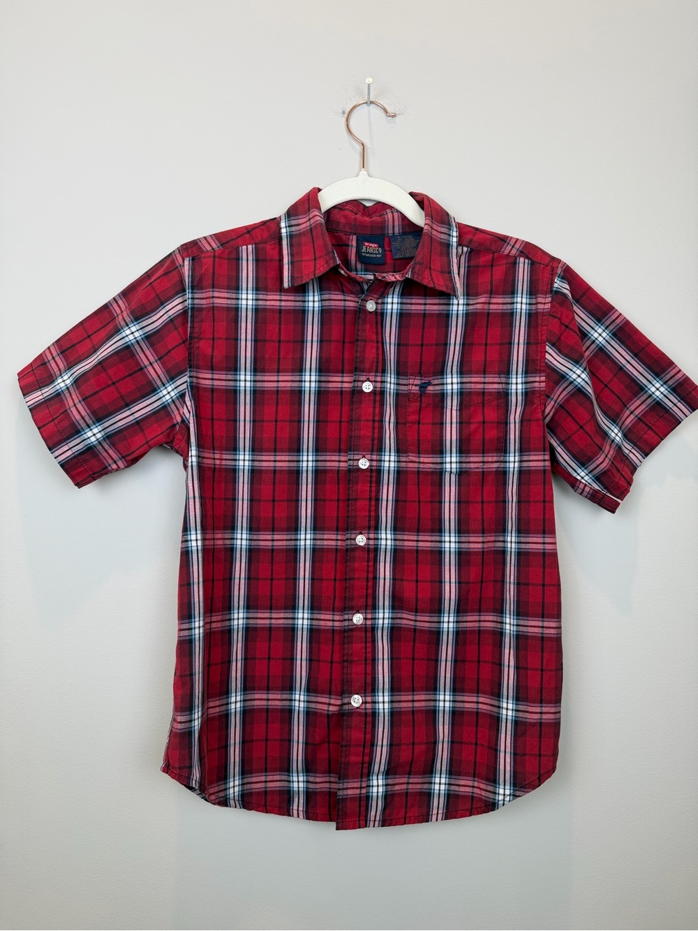Wrangler Jeans Co. Red Plaid Short Sleeve Button Down Shirt XL 14/16